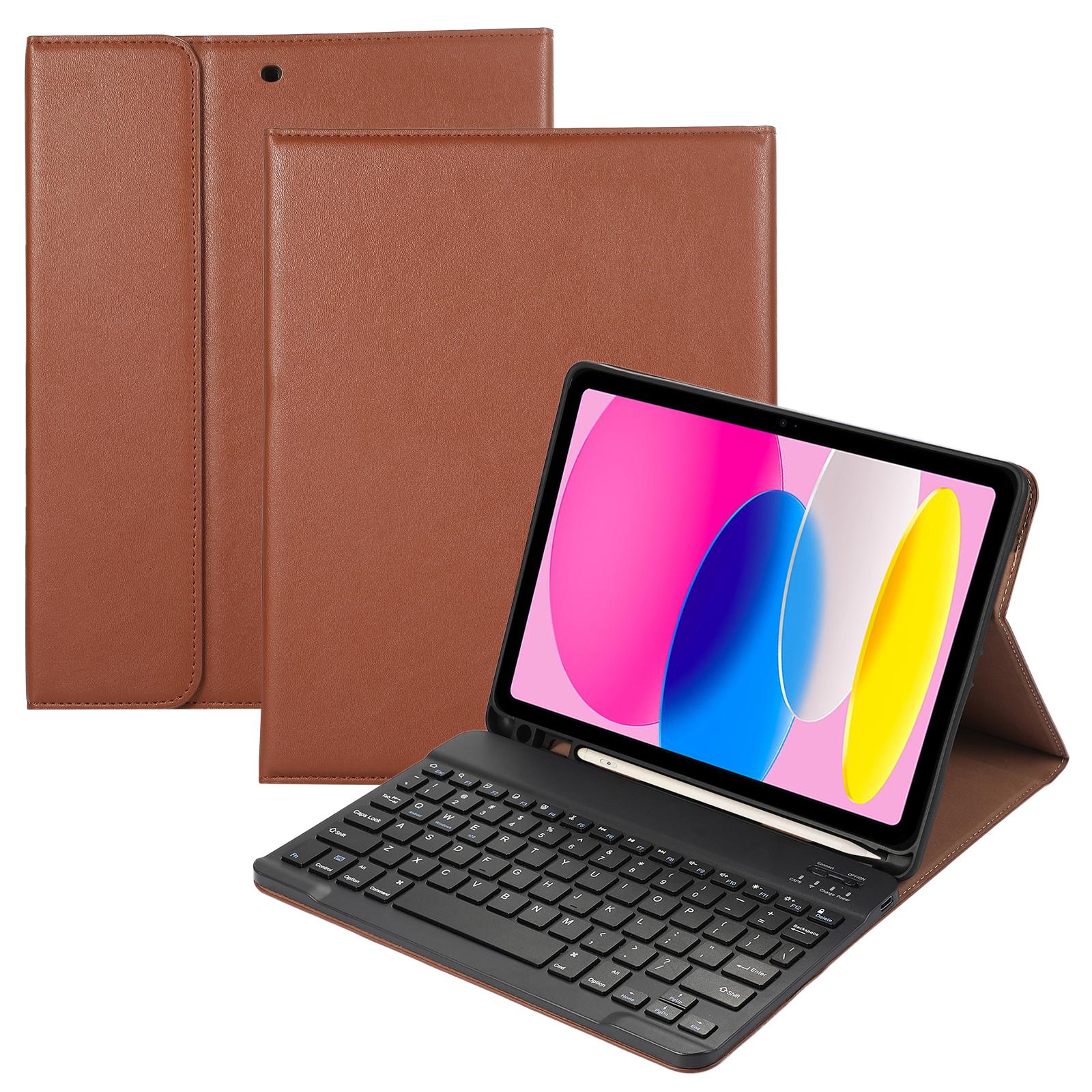 

For iPad (2025)/10.9 (2022) Detachable Bluetooth-Compatible Keyboard Leather Tablet Stand Case Cover Brown