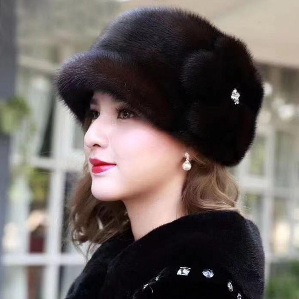 Hat Female Winter Mink Hair Mom Hat Thickened Warm Snowy Fur Beret Cap Thickened Hat