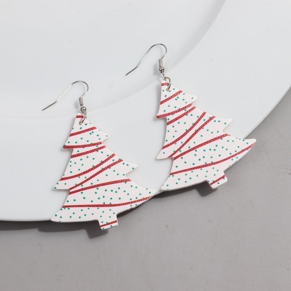 

Vintage Leather Christmas Tree Long Earrings for Women Fashion Creative Plant Print Drop Earring Party Jewelry Gifts