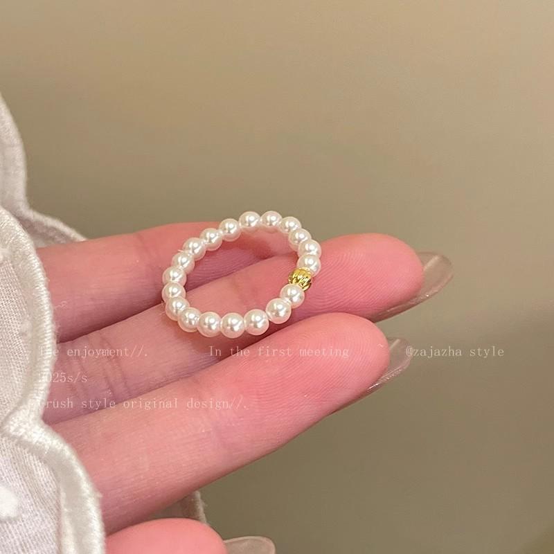 Bow Pearl Beaded Ring Korean ins Design Index Finger Ring Stacked Wearing Ring One size fits all