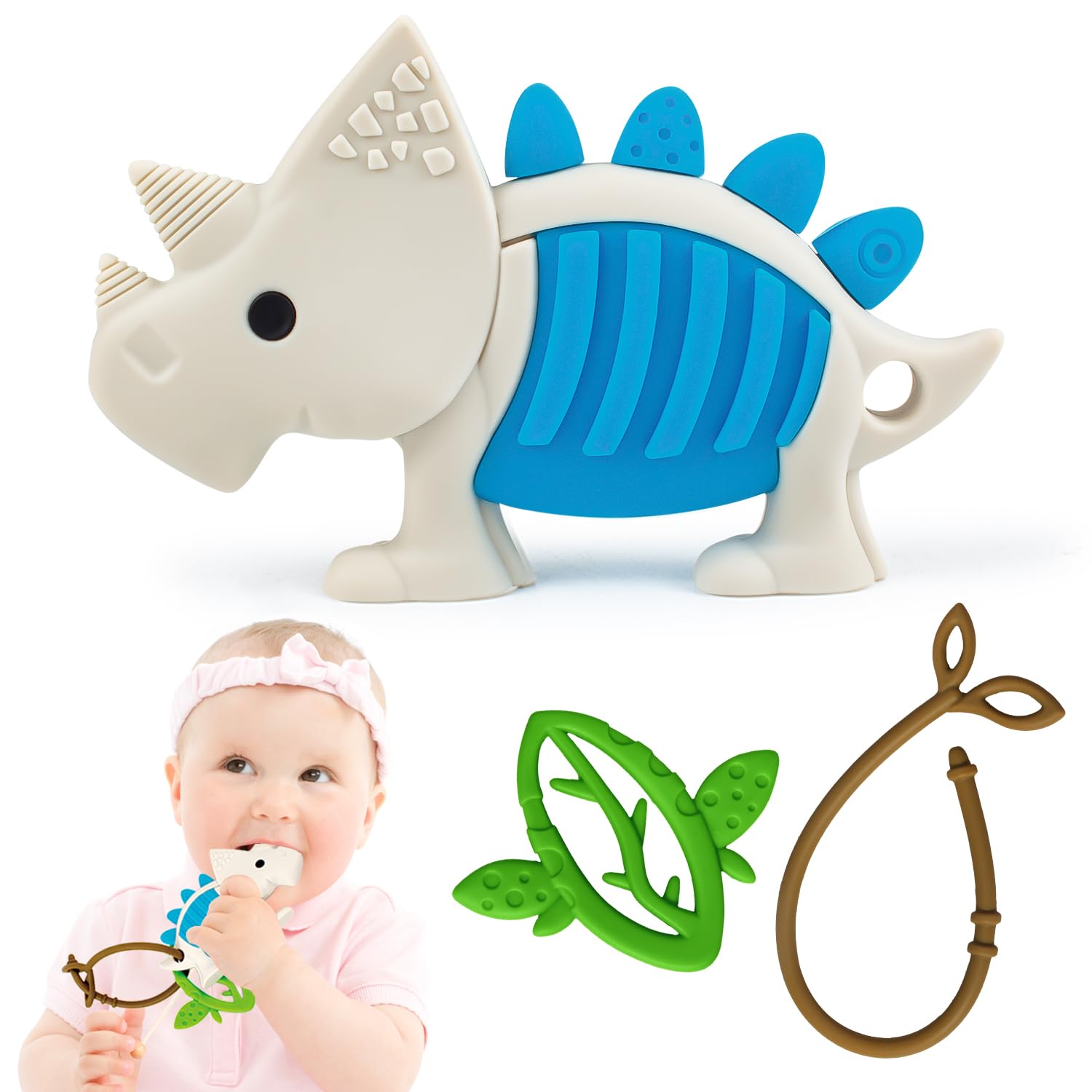 

HOMEBASICS Baby Teething Toys, Dinosaur Toys, Food-Grade Silicone, Sensory Toy, Chew Toy, Sensory Stimulation, Educational Toy, Early Education, Safe