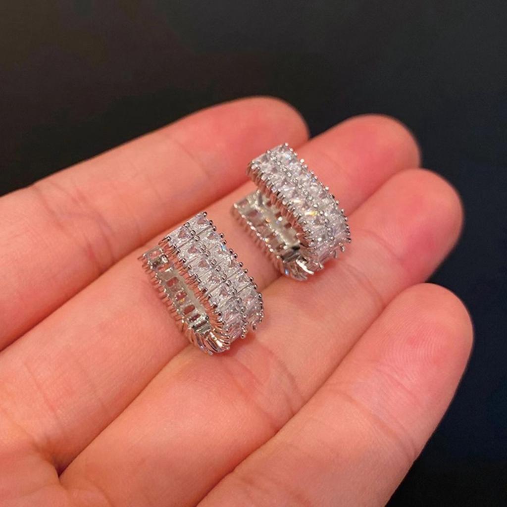 Minimalist Luxury Double-Lined Cubic Zirconia U-Clip Hoop Earrings