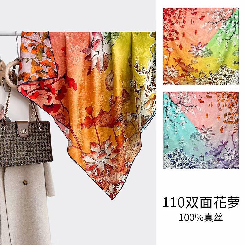 

Новый шелковый квадратный шарф с укропом, женский универсальный высококлассный шарф из плотного шелка, элегантная атмосфера, шелковая шаль 105cm