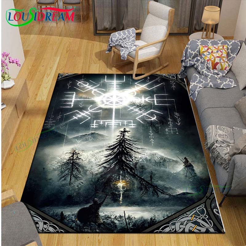 Nordic Viking Mythology Symbols Carpet Room Decor Floor Mats Bedroom Yoga Mat Photography Props Area Rug Birthday Gift