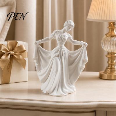 Miękkie Linie Baletnica Sztuka Drukowana 3D Figurka Tancerki, Elegancka Statua Dziewczyny Tańczącej z Falującą Sukienką, Estetyczna Rzeźba PLA do Wystroju Domu,