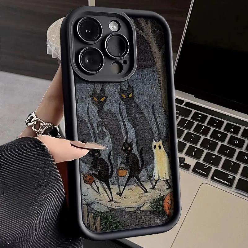 

Креативный чехол для телефона Dark Funny Monster Cat Fox для iPhone 15 14 13 11 12 Pro Max 7 8 Plus X XS Max XR SE2 SE3 SE 2022 14Plus Противоударная задняя крышка из ТПУ iPhone 12 Pro Max чёрный
