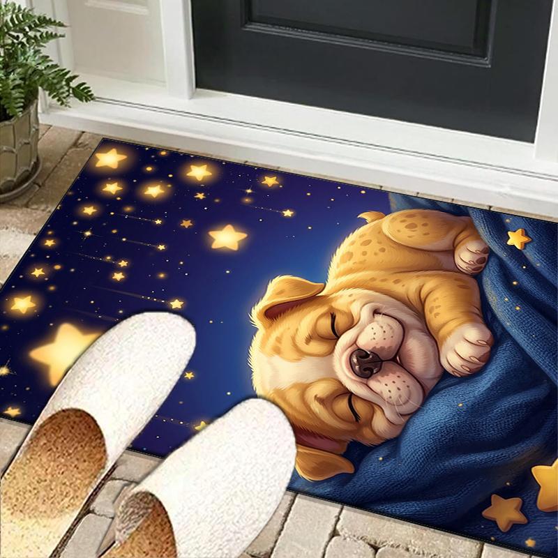 Cartoon Bulldog Stars Office Rug Chair Mat, Entryway Carpet, Suitable for Front Door, Bedroom, Living Room, Desk, Holiday Gift