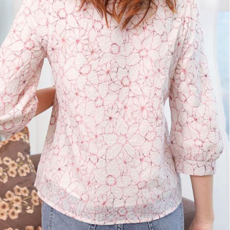 Chiffon Bluse Frauen Floral Bedruckte Spitze Patchwork Weibliche Bluse Casual Shirts Sommer Damen Tops Lose 3/4 Hülse Kleidung