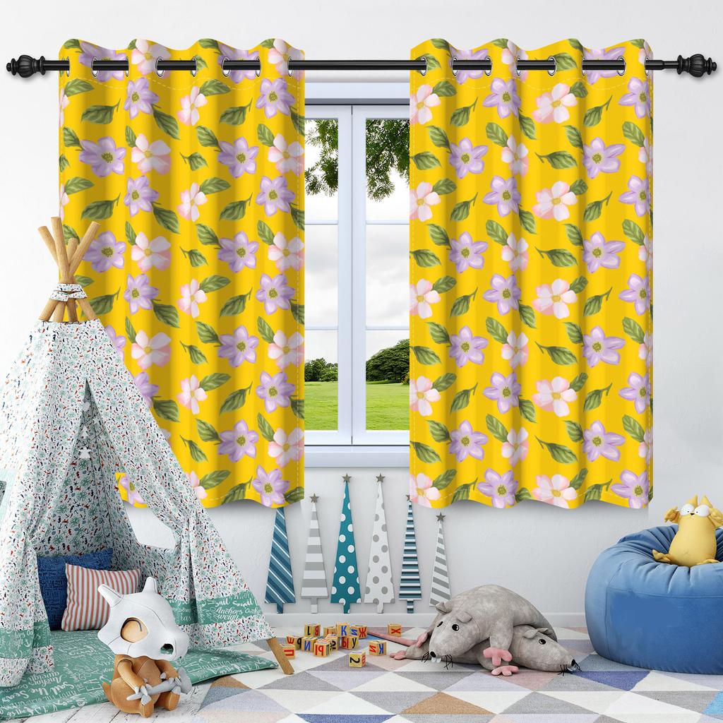 2Pcs Fresh Flowers Window Curtains Children Bedroom Living Room Apartment Indoor Outdoor Thermal Insulated Blackout Curtain