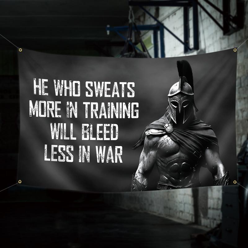 Arazzo Ispirazionale Guerriero Spartano Slogan Ispirazionale per Palestra Tessuto di Sfondo Area Fitness Sala Pesi Decorazione