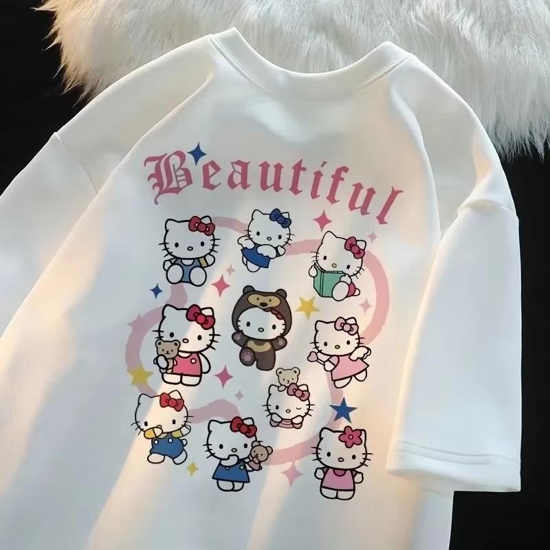 2026 Summer new Hello Kitty  Collection100Cotton Printed Shortsleeved Tshirt Boys and Girls Childrens S