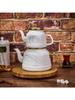 White & Gold Enamel Teapot Set - 2.5L + 1.1L