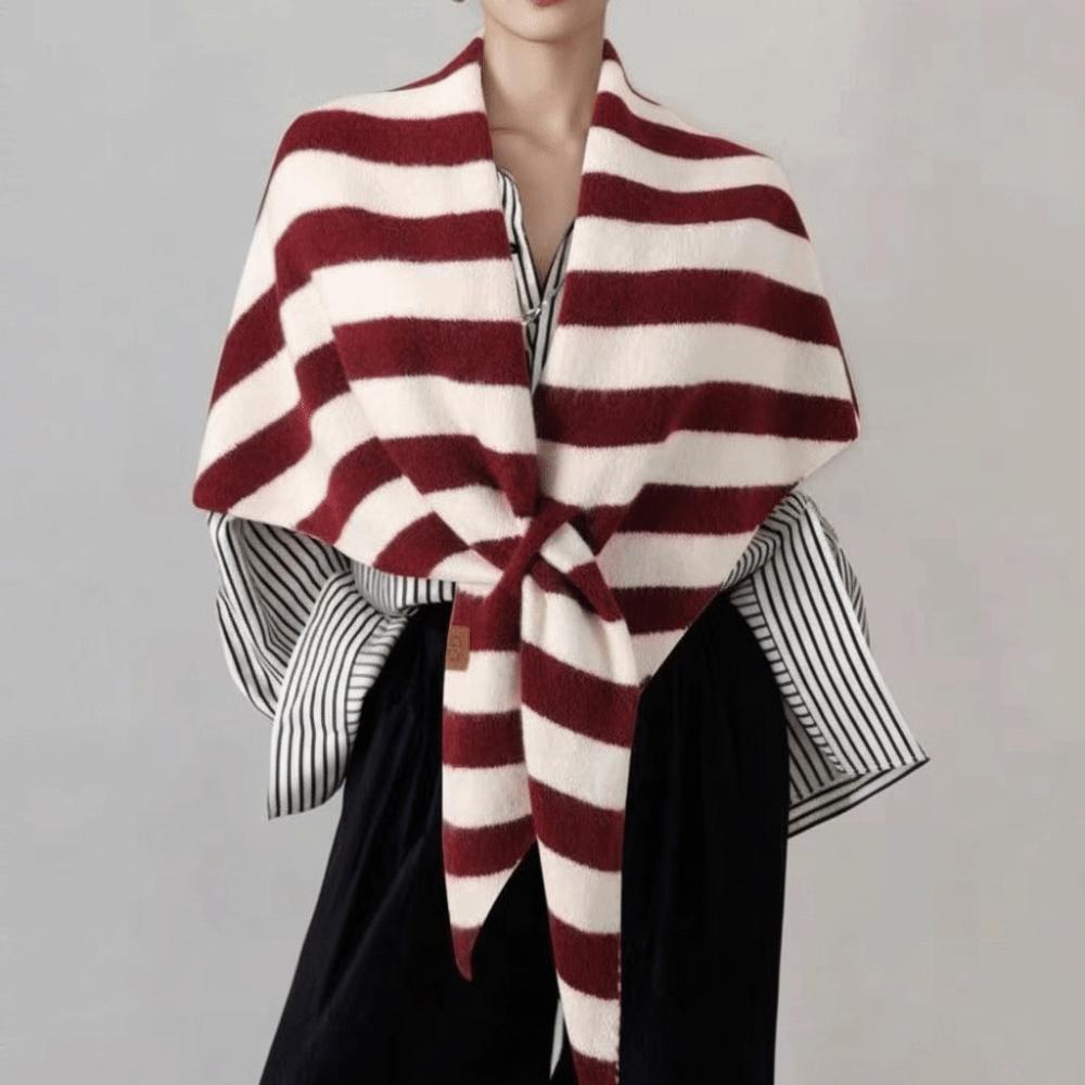 Plush Knitted Triangle Scarf Korean Style Cape Wraps Retro Striped Scarf  Autumn Winter