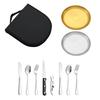 Reise-Edelstahl-Besteck Utensil Tragbares Silberbesteck-Set Camping-Geschirr mit Aufbewahrungstasche für Picknick im Freien