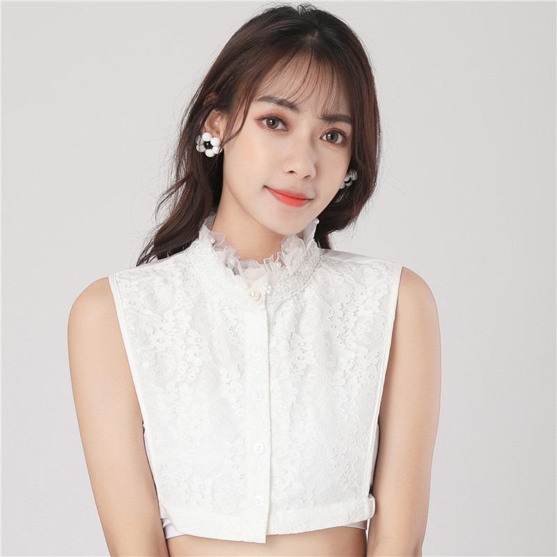 Chiffon Lace Fake Collar for Autumn Sweater Shirt High Stand Deatchable Collar Decoration Female Embroidery False Collar