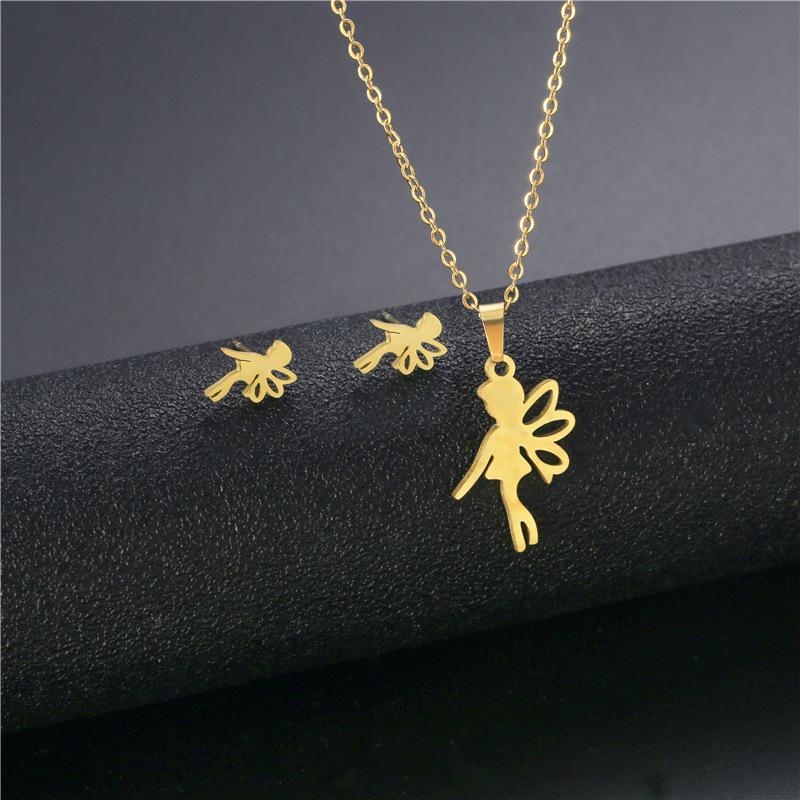 Gold Color Cute Animal Footprints Earrings Set Dog Cat Footprints Paw Necklaces Pendants Women Stainless Steel Zircon TZ329