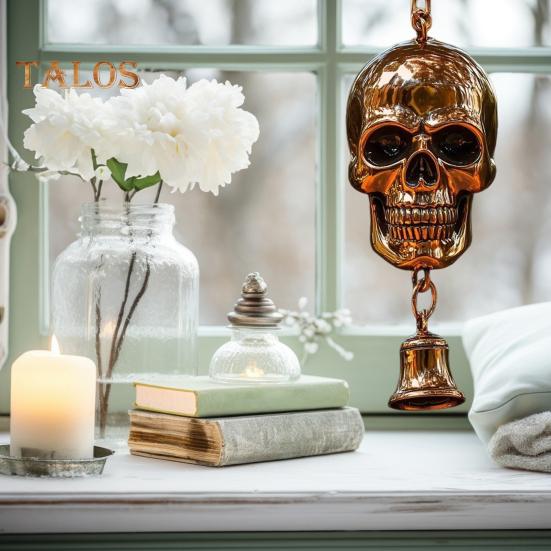 Gothic Schädel Windspiel Wetterfest Innen Außen Garten Terrasse Metall Vintage Schädel Hängende Windglocke Halloween Dekoration Ornament