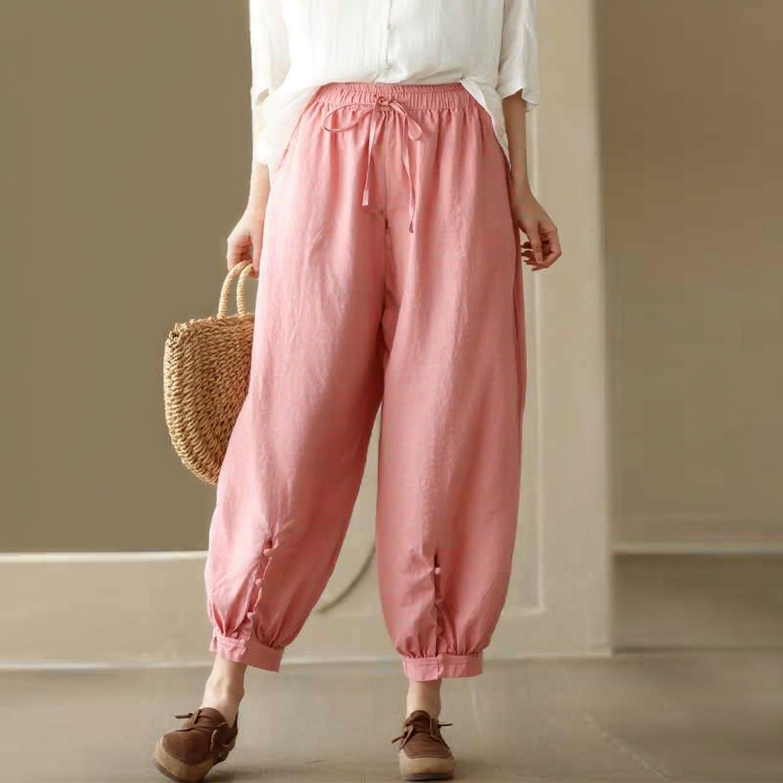 

Женские укороченные брюки Stralght Pants With Pockets Lightweight Caual Loose Trousers M розовый