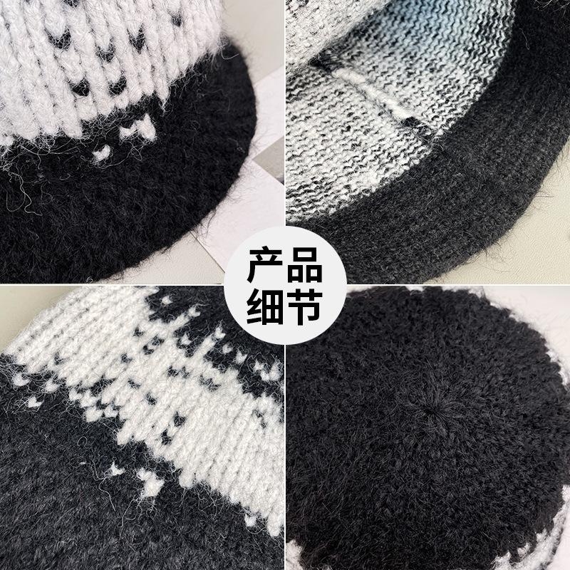 Contrast color plaid knitted fisherman's hat Children's autumn and winter thickened warm wool hat Versatile washbasin hat