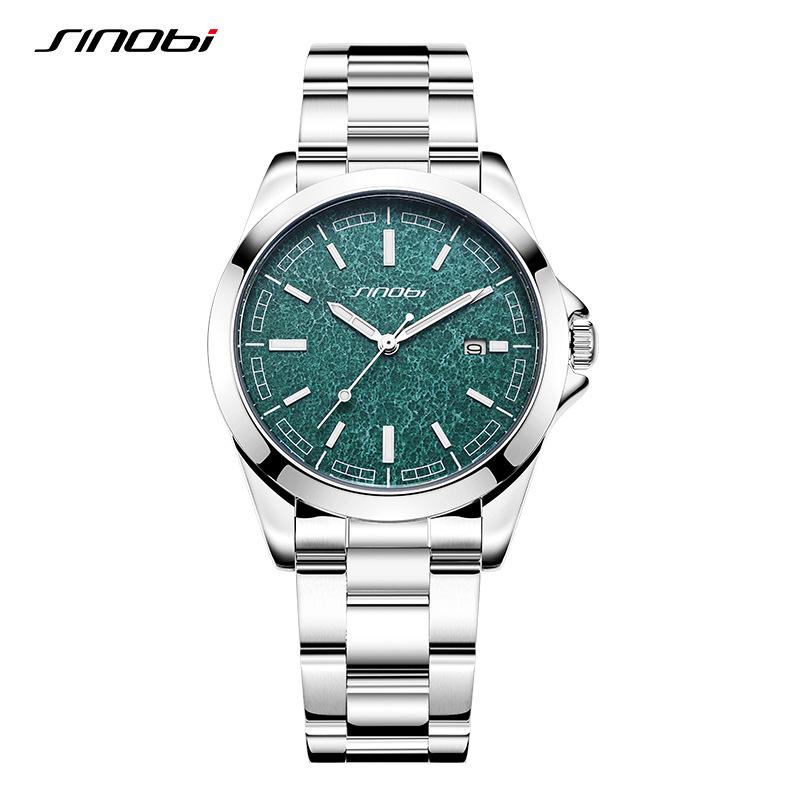 Sinobi Men s Waterproof Quartz Watch with Calendar and Marble Pattern Stainless Steel Strap, Model 9908.