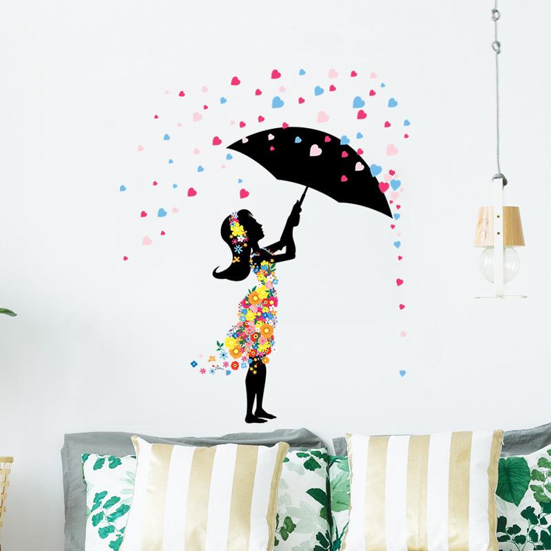 Flowers Girl Wall Stickers for Kids Girls Room Bedroom Home Decoration Wallpaper Beautiful Art Decals Creative Sticker