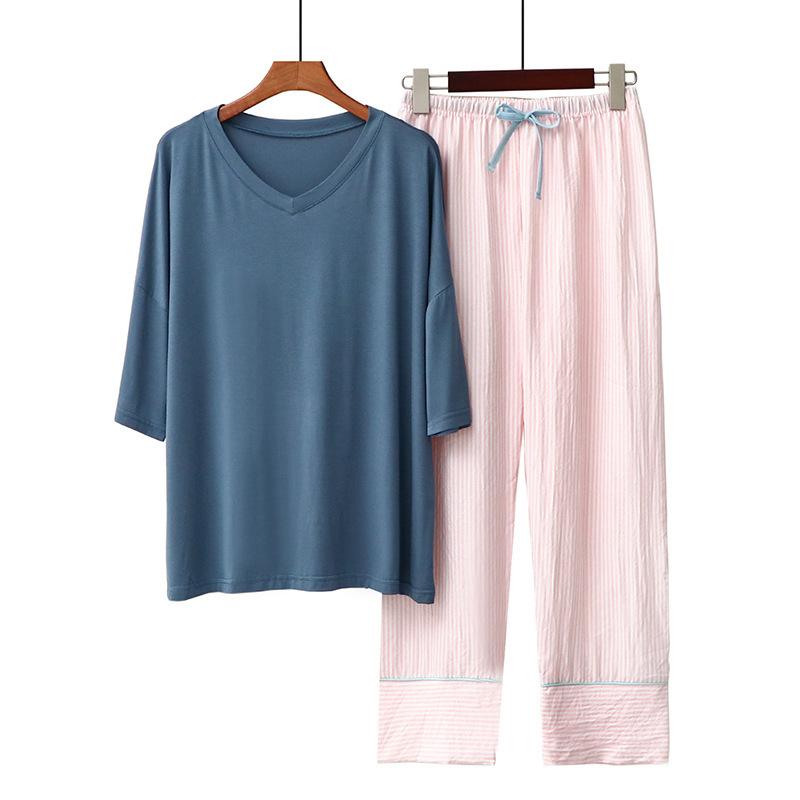 Sommer Damen Pyjama Sets Modal Kurzarm T-Shirts und Weitbein Hosen Heiß Lässig Homewear 2-teiliges Anzug Damen Nachtwäsche