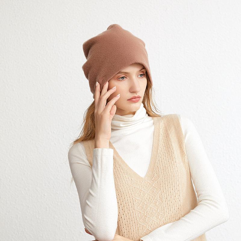 

Чистый кашемир Осень и Зима Новая Женская Простая Однотонная Шапка-бини Теплая Вязаная Шапка one size