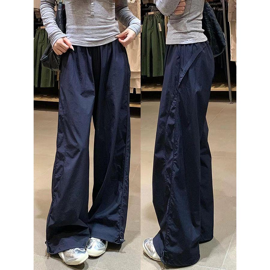 

Women s Navy Blue Sporty Wide-Leg Summer Trousers Large темно-синього кольору
