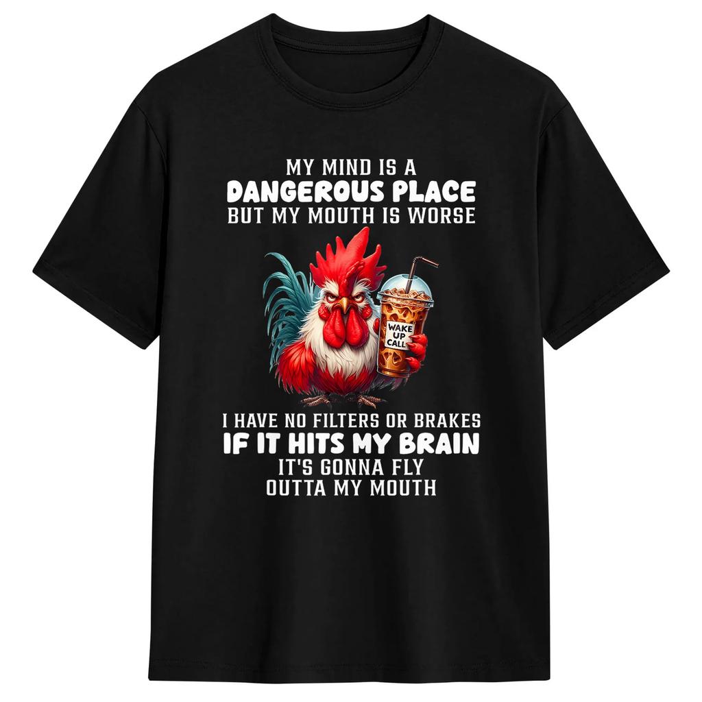 My Mind Is A Dangerous Place But My Mouth Is Worse Cat Funny Tshirt Unisexs Streetwear Tshirts Summer O Neck Hipster Tees Casual