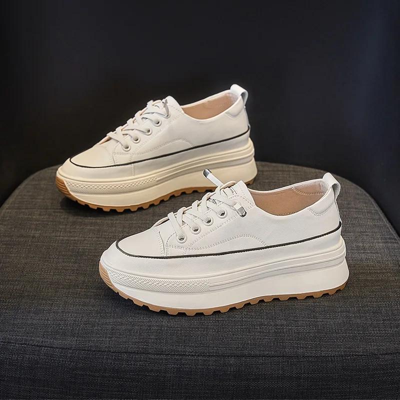 

Fashion 5CM Genuine Leather Women Shoes Platform Wedge Skate Boarding High Brand Heels Casual Summer Vulcanize Shoes Spring Autumn Shoes 40 бежевый