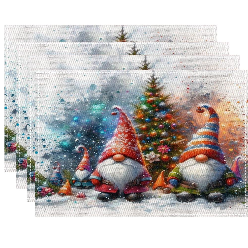 Рождественские Гномы Подставки под тарелки Коврики Льняные Подставки под тарелки Моющиеся Водонепроницаемые Прямоугольные Настольные Коврики для Кухни Столовой Ужина 1pcs