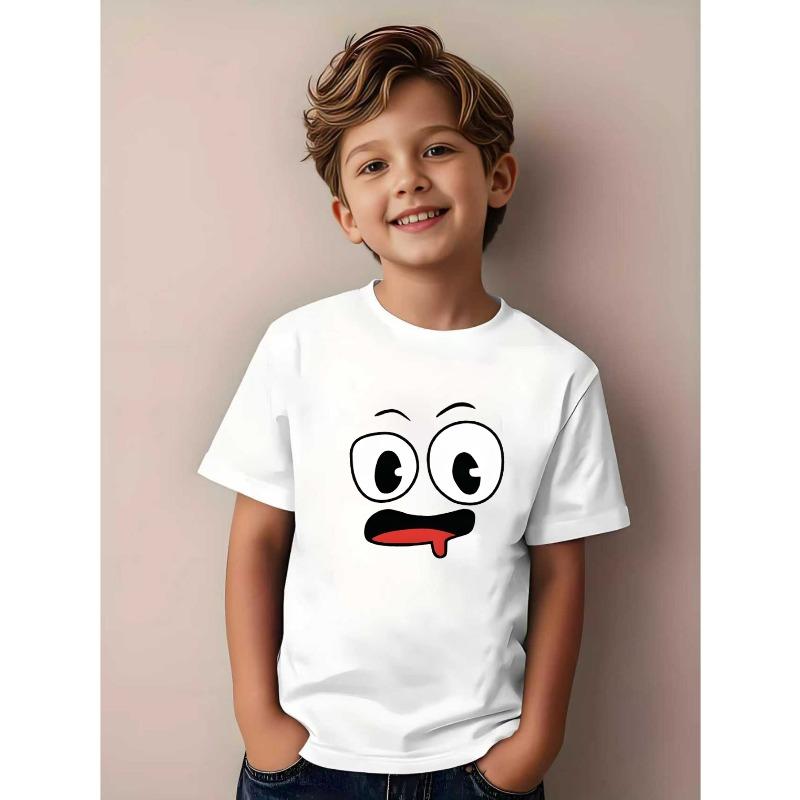 

European sizes Summer Boys Trendy Short-Sleeve T-Shirt Featuring Quirky Expressions And Cartoon Designs, Perfect for Outdoor Casual Wear 164cm білий