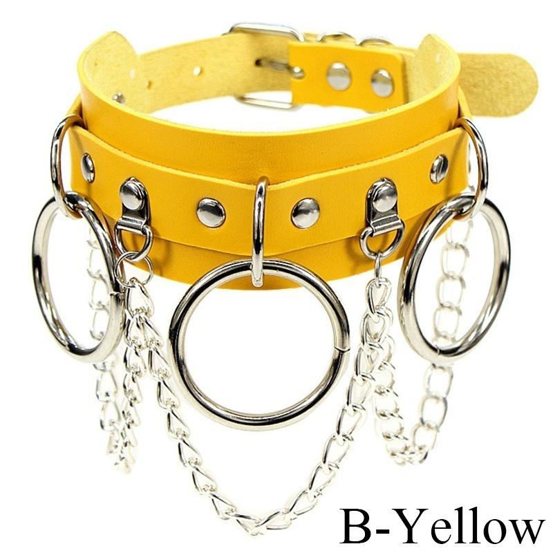 Women'S Fashion Punk Street Snap Nightclub Pu Leather Choker Metal Ring Chain Necklace Collar Rivets Goth Belt Adjustable Buckle Neck Accessories