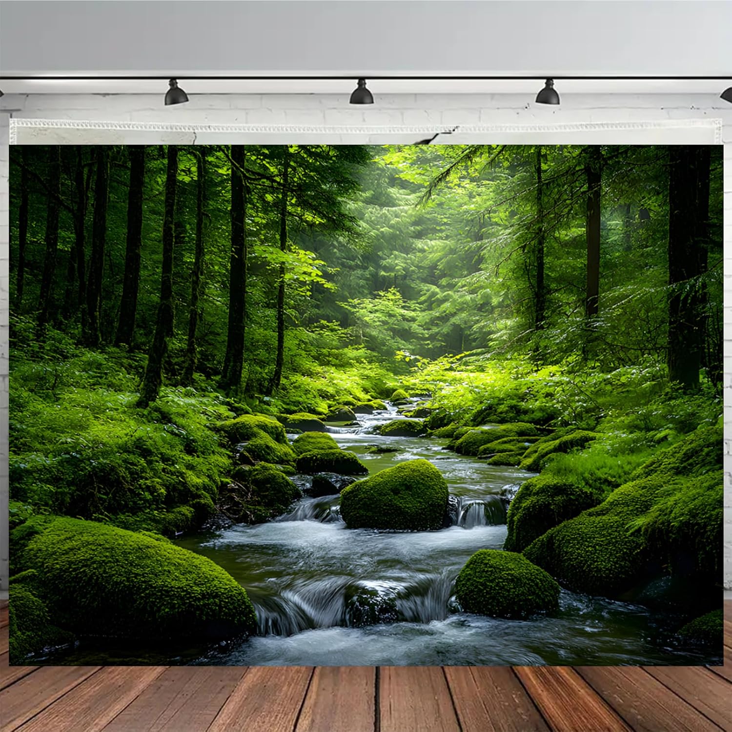 Forest River Tapestry – Lush Green Rainforest Scene with Stream, Nature Wall Art for Living Room, Bedroom 70x100cm28x39in