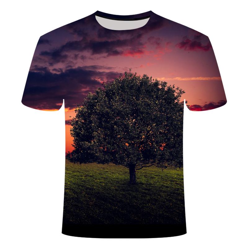 Men's T-Shirt Summer Forest Sunset Pattern 3d Printed Natural Pattern Casual Comfort O Collar Tops Oversized Clothing