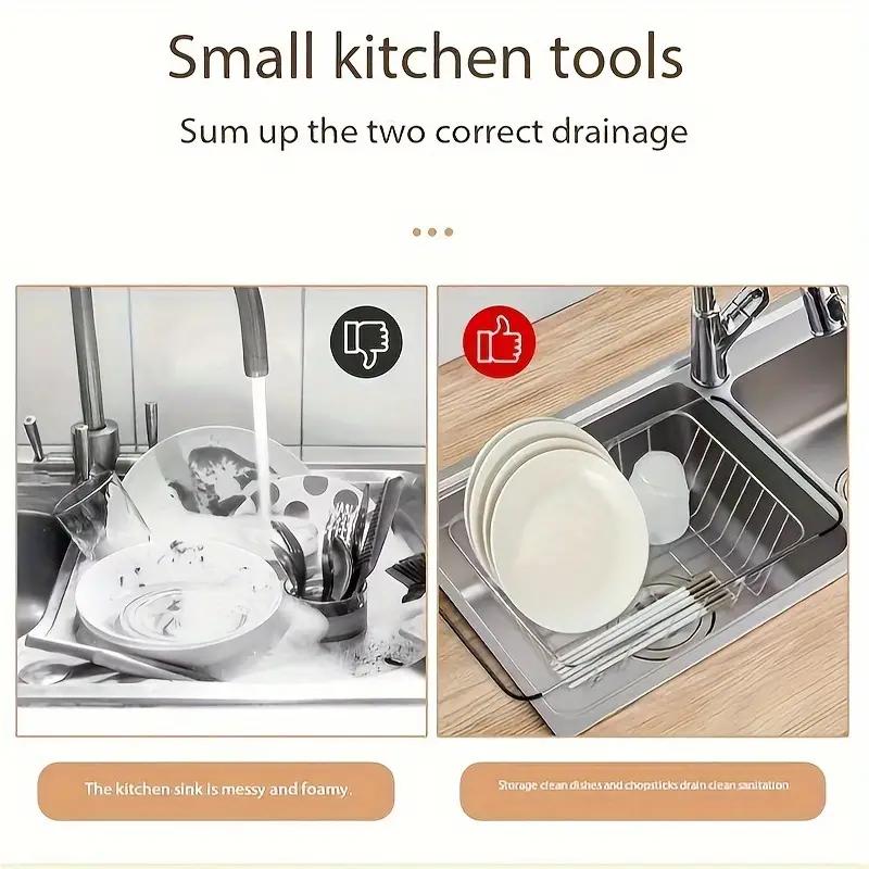 Abtropfkorb aus Edelstahl Spüle Multifunktional Teleskopierbarer Geschirrabtropfständer Obst- und Gemüse Geschirr Aufbewahrungsregal Küchenregal