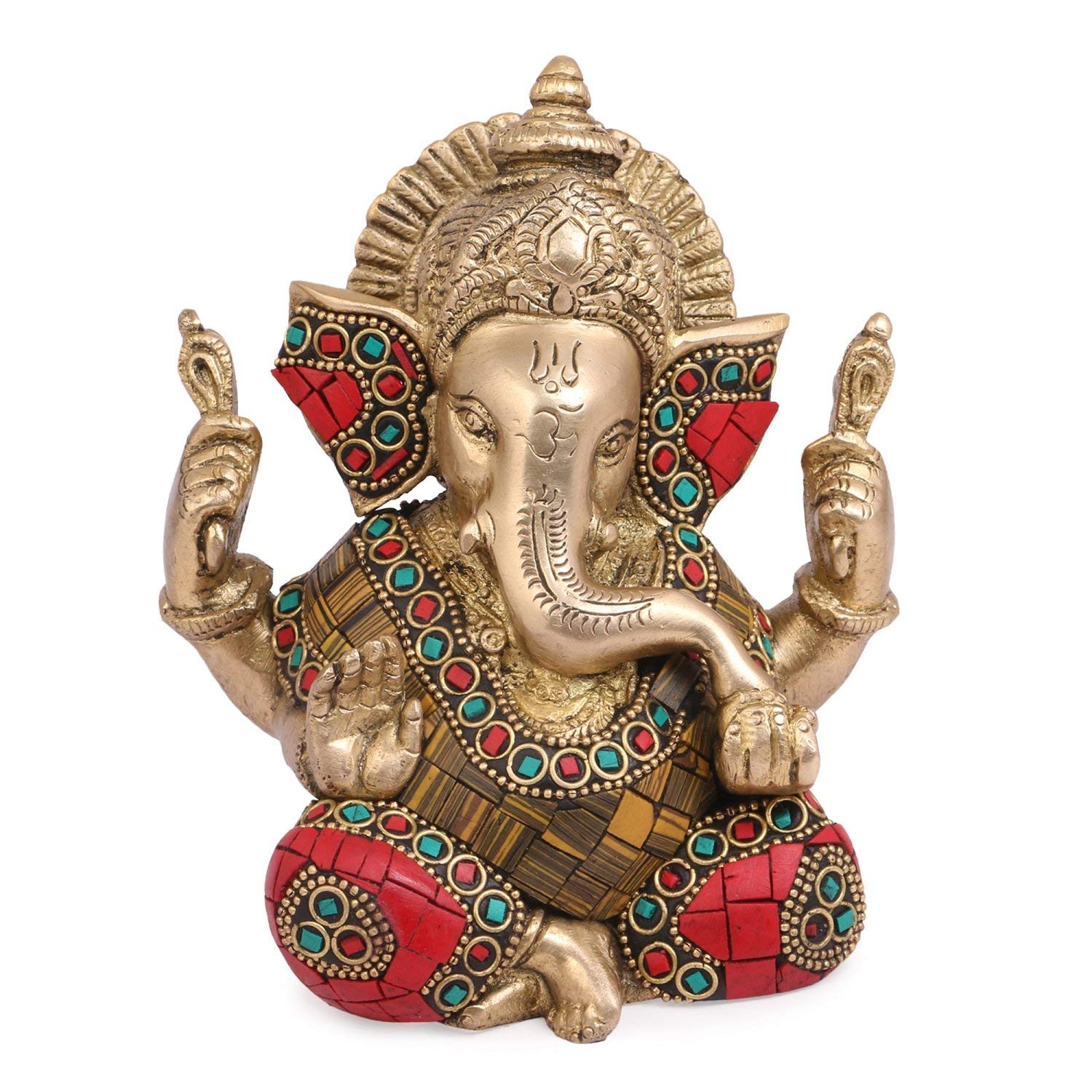 

Lord Ganesha Brass Statue, God Ganesh Bhagwan Ganpati Sitting Idol - 5.5 Inch