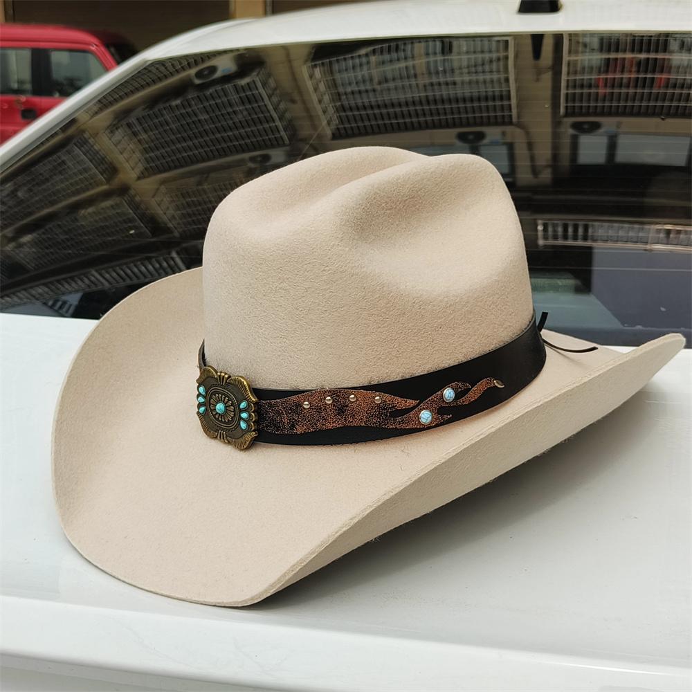 55-60 cm große Größe Hut WOLL Cowboyhüte für Männer Frauen Cowboyhut Gürtel breite Krempe Filzhut kundenspezifisch 4 Größen Outdoor Sombrero Hombre