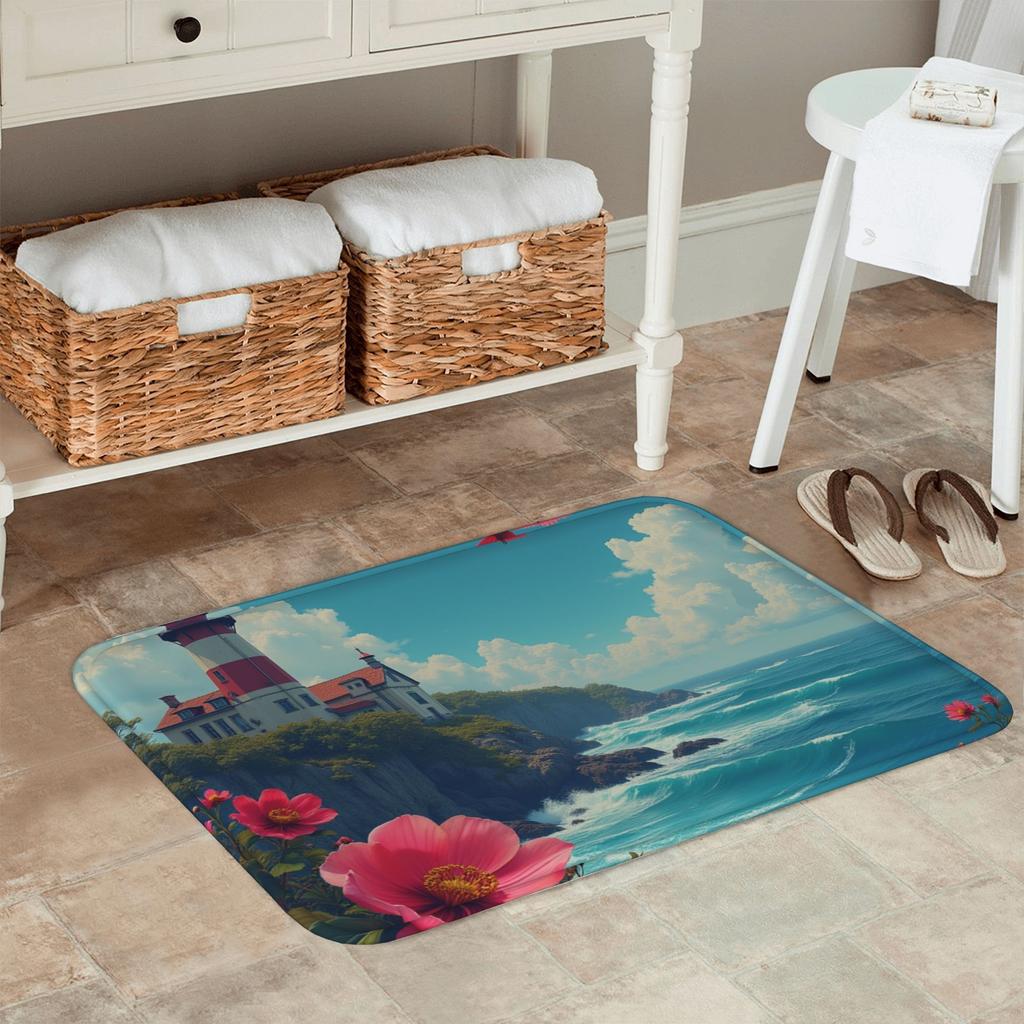 1PC Seaside Scenery Kitchen Rug Non-Slip Door Mat Pop design Bathroom Rug Bath Mat Carpet for Home Sink Laundry Decor