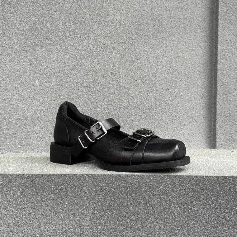 Fashion Niche Square Head Shallow Mouth Single Shoes Female Summer 2024 New Thick Heel Small Leather Shoes Platform Sandals