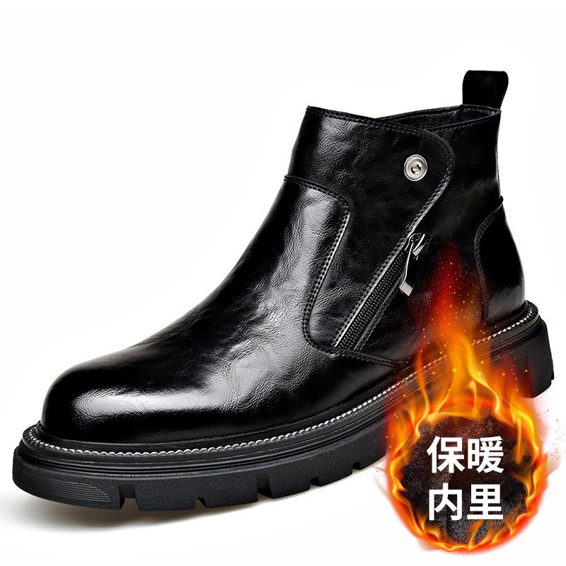 FashionNew Designer Cow Leather Chelsea Boots for Men Autumn Winter Zipper Platform Dress Shoes Man Fashion Casual Ankle Boots Male