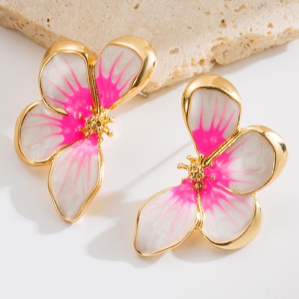 Temperament Drip Oil Flower Stud Earrings Metal Floral Earrings Gift Butterfly Earrings  Daily Wear