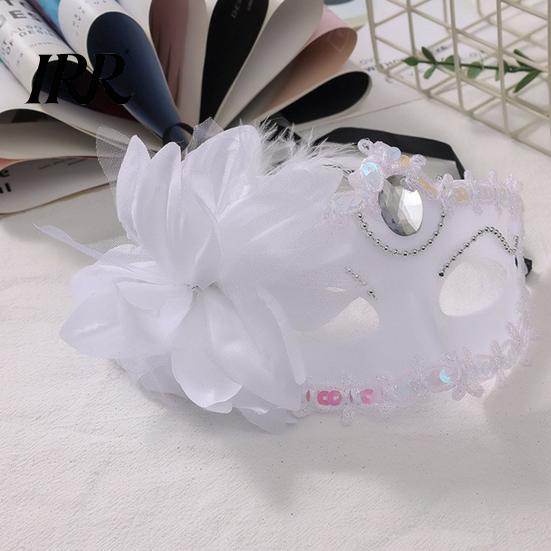 Durable Costume Mask Half Face Masquerade for Women, Mesh Flower Rhinestone Venetian Party Mask, Costumes Accessory Halloween Carnival Prom Ball