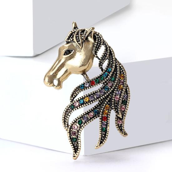 Retro Horse Head Brooch Rhinestone Horse Lapel Pin Vintage Style Alloy Horse Brooch Pin Outfit Accessory for Men Women Coat Shirt Hat