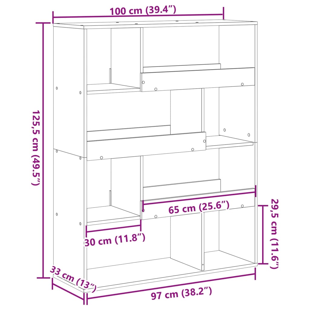 Room Divider Gray Sonoma 100 x 33 x 125.5 cm Particleboard