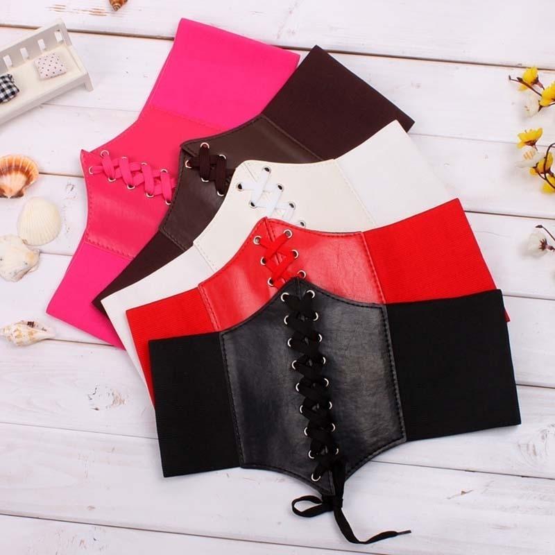 Wide Pu Leather Slimming Body Belts for Women Elastic High Waist Belts 1pc