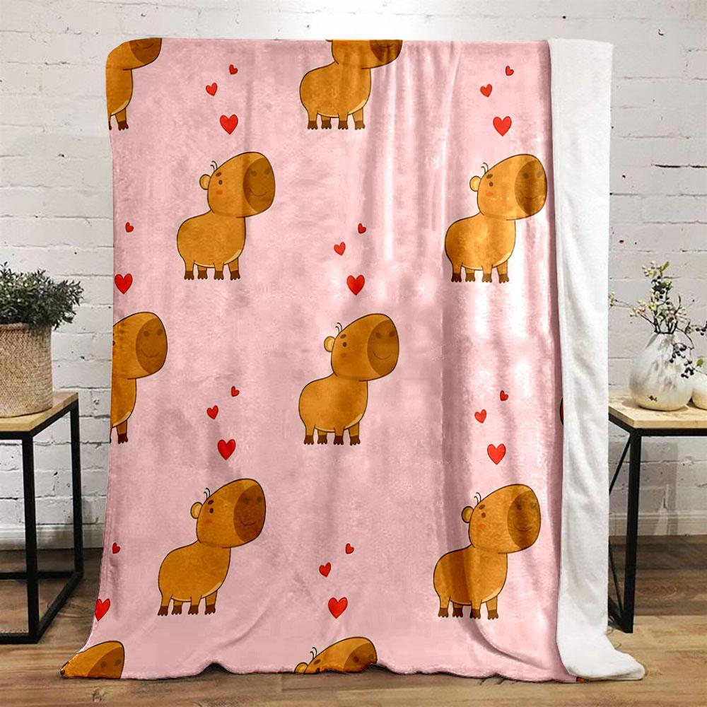 Cute Capybara and Hearts Pattern print blanket soft and cozy perfect for the living room bed sofa or a nap,gift