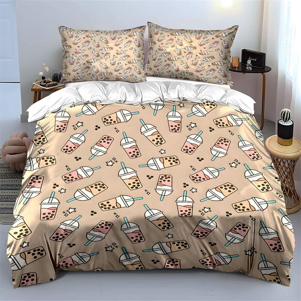 Bubble Tea Trio For Daily Enjoyment  Kid'S And Adults' Bedroom Decor, Exquisite Three-Piece Bedding Set Gift
