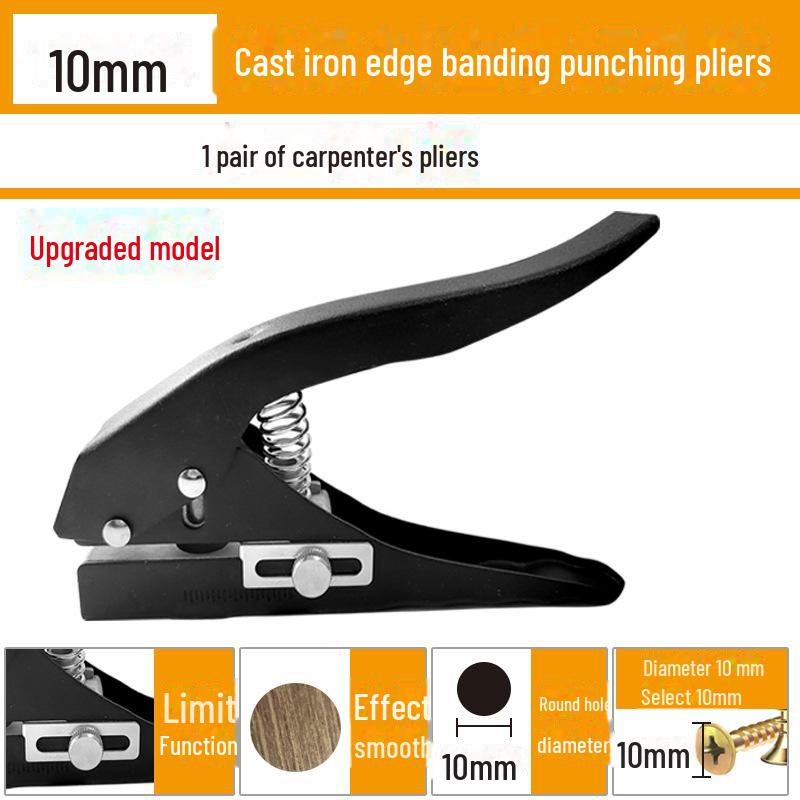 Woodworking Edge Banding Leather Punch Pliers - Large 3-in-1 Nail Patch Tool with 12mm, 14mm, 15mm Holes