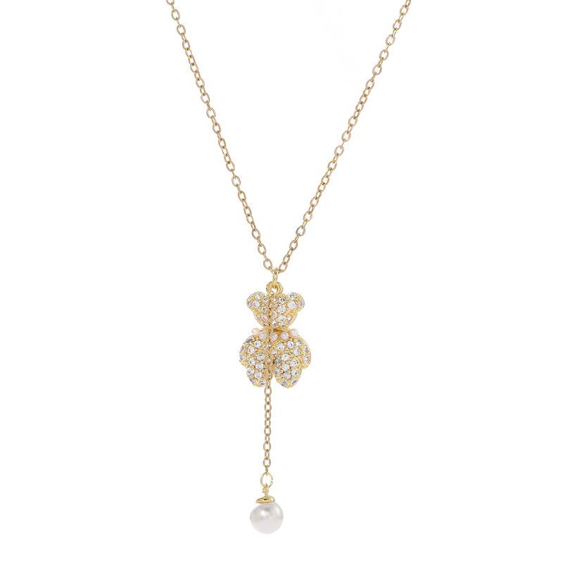 2023 Women's Niche Zircon Bear Necklace: Tassel Pearl Clavicle Choker